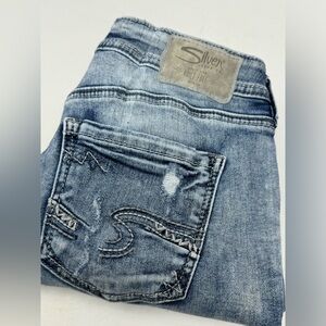 Silver Jeans Women’s Avery Ankle Skinny Jeans Blue Raw Hem Stretch Sz W28/L27 N0